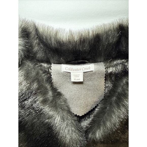 Coldwater Creek Womens XL Gray Metallic Shine Coat Button Up Faux Fur Lined NWOT - Picture 2 of 16